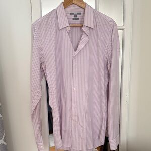 Uniqlo Men's Light Pink Striped Dress Shirt